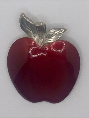 Vintage Red Apple Enamel And Pewter Reed and Barton Pendant